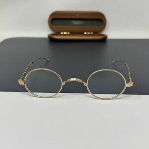 original 90's Lunor glasses, 18k gold-plated, round, telescopic temples, W/ case